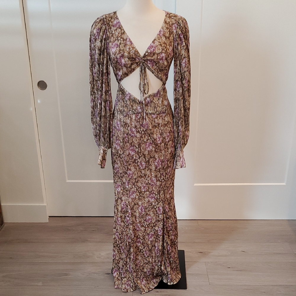 For Love And Lemons Plum Floral Long Sleeve Maxi Dress Size XS new with tags
